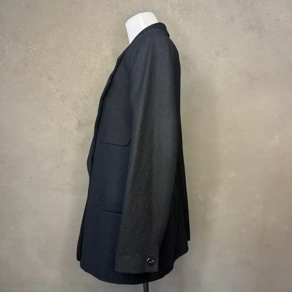 Vintage Lord & Taylor Black Textured Wool Blazer 90s Power Suit Jacket 16W